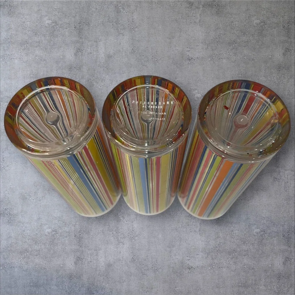 HTF Pottery Barn Al Fresco Acrylic Striped Tumblers Set of 3-8